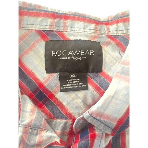 Rocawear Mens Plaid Short Sleeve Button-Down Shirt Red Blue & White 3XL - Picture 4 of 11